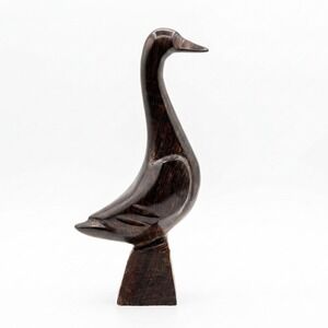 MCM Hand Carved Ironwood‎ Goose Sculpture Mid Century Modern Stylized Wood Bird